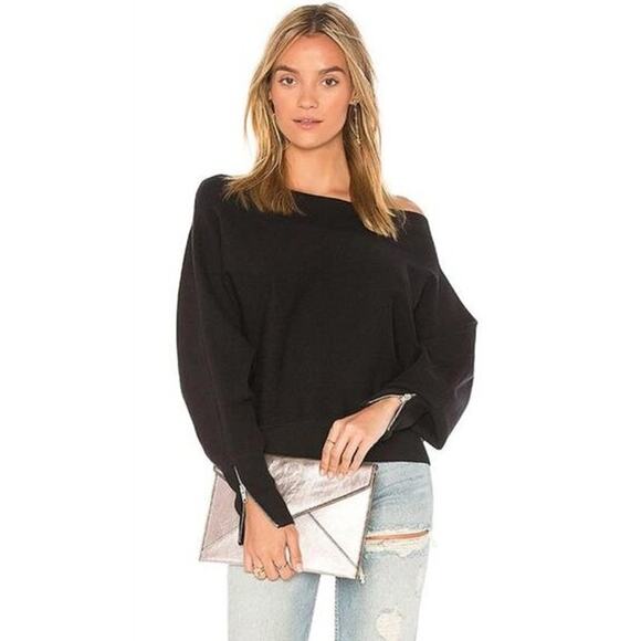 Free People Hide And Seek Pullover Sweater in Black Ribbed Zip Cuffs OB677129 XS - Picture 1 of 9